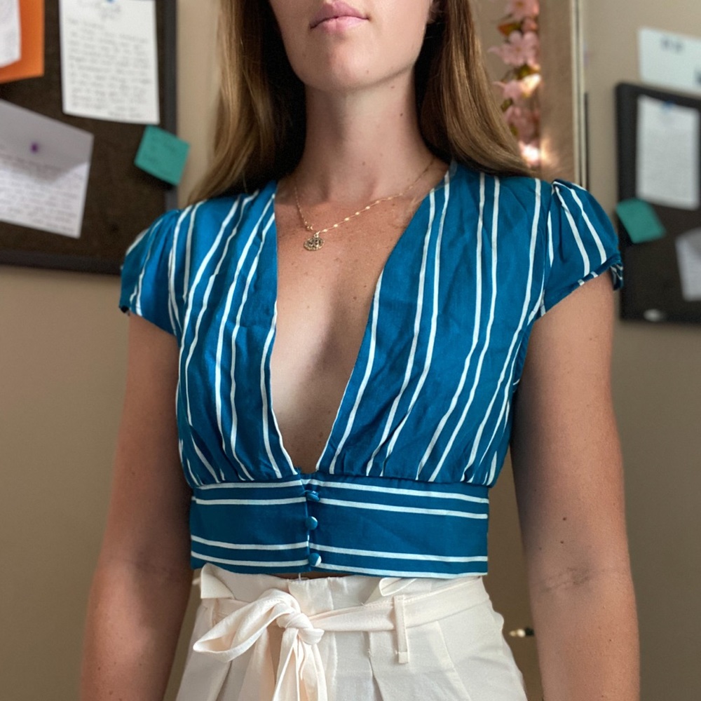 Deep V Button Down Crop Top